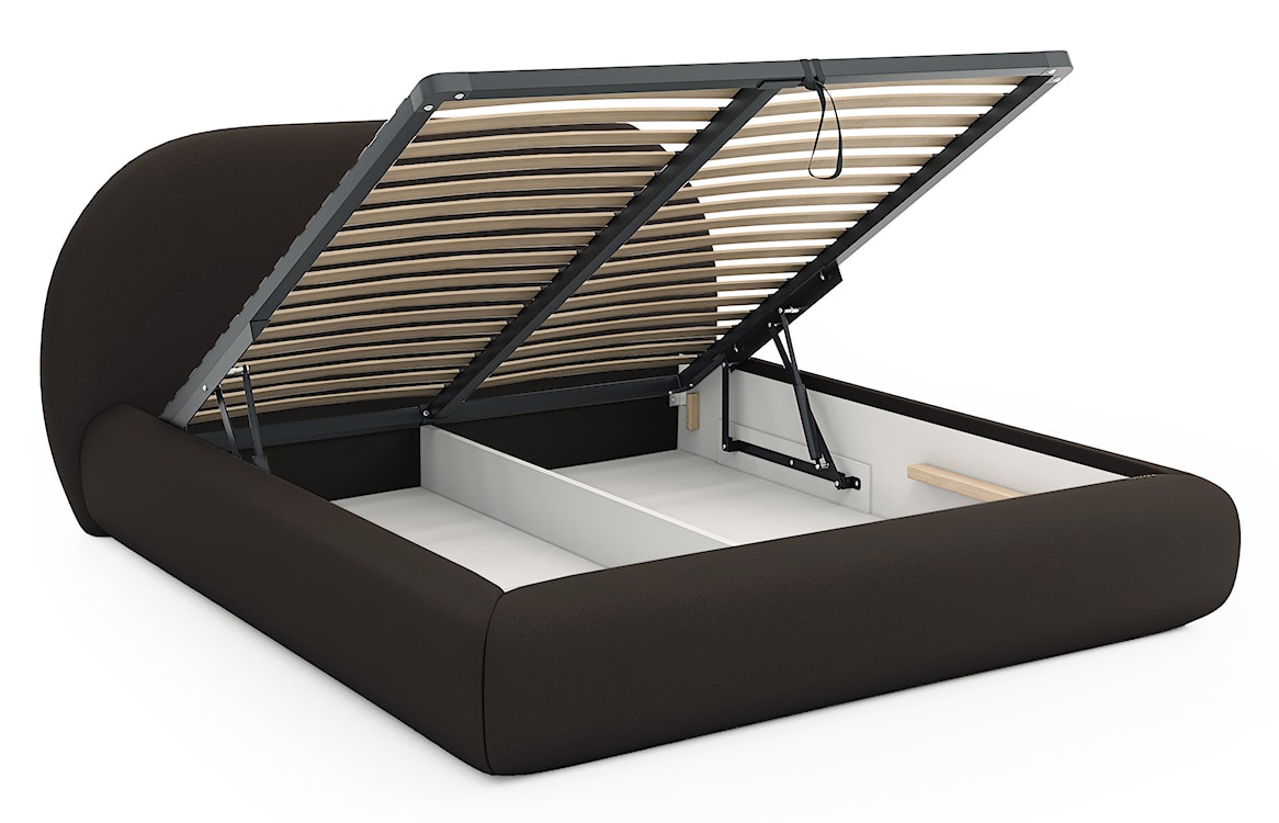 Łóżko tapicerowane 160x200 cm Buvio z pojemnikiem stelaż metalowy brązowe szenil  - zdjęcie 3