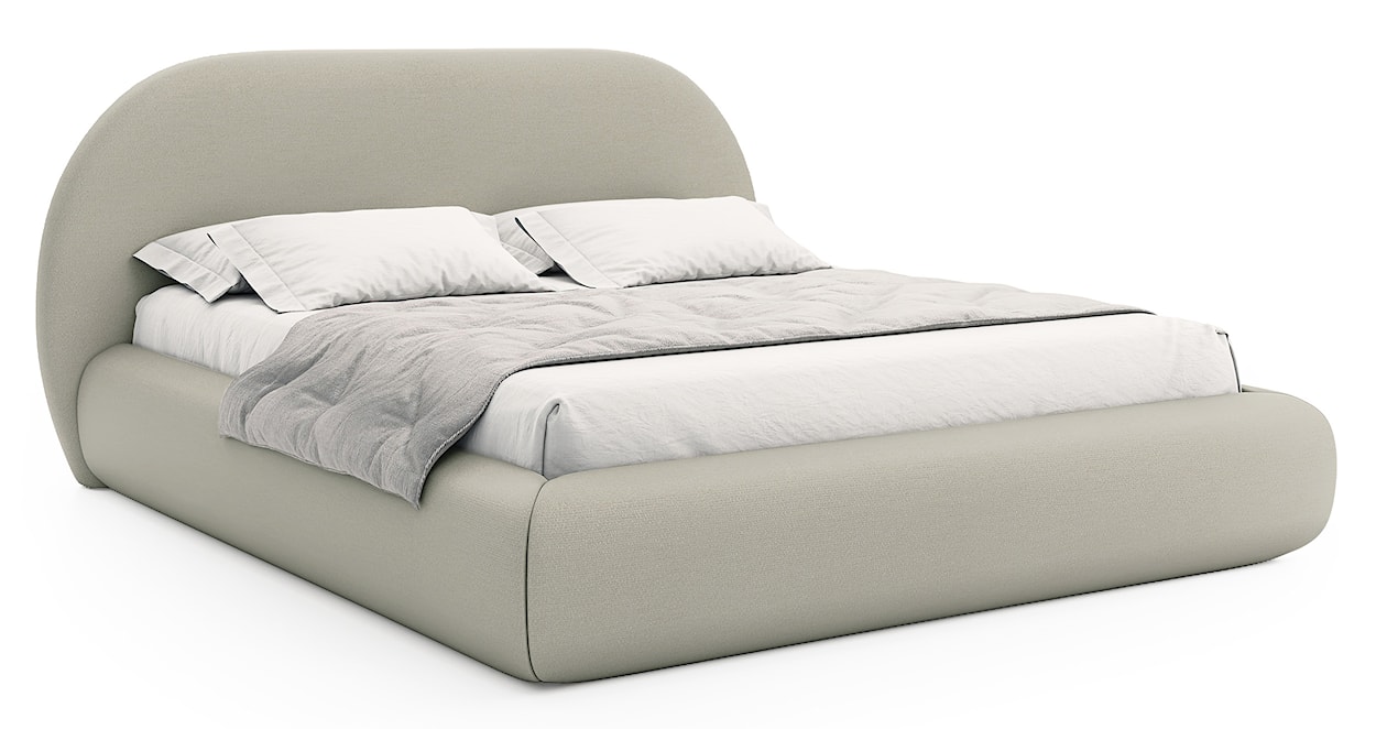 Łóżko tapicerowane 140x200 cm Buvio z pojemnikiem stelaż metalowy jasnobeżowe szenil 