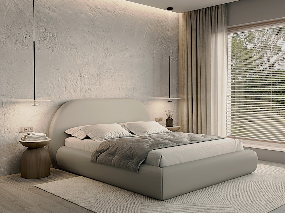 Łóżko tapicerowane 180x200 cm Buvio z pojemnikiem stelaż metalowy jasnobeżowe szenil  - zdjęcie 2