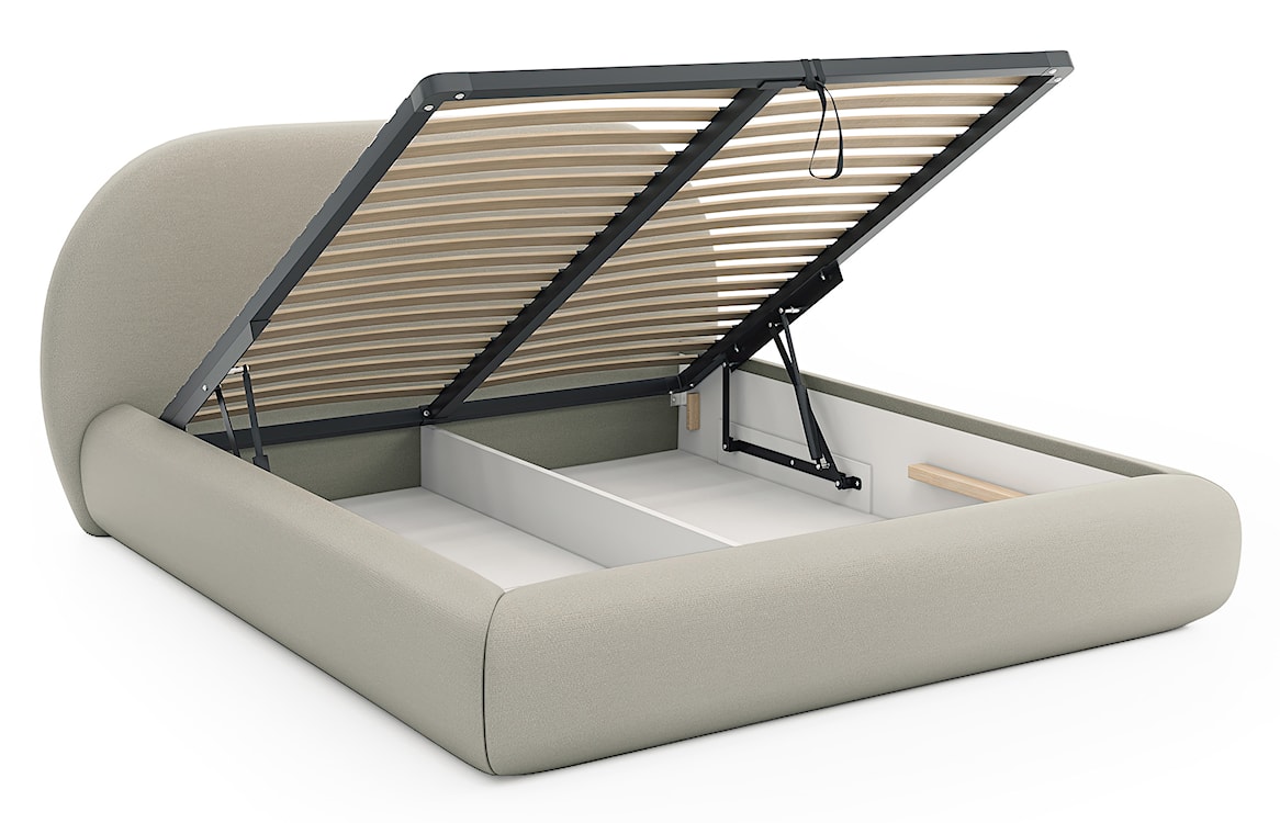 Łóżko tapicerowane 140x200 cm Buvio z pojemnikiem stelaż metalowy jasnobeżowe szenil  - zdjęcie 3