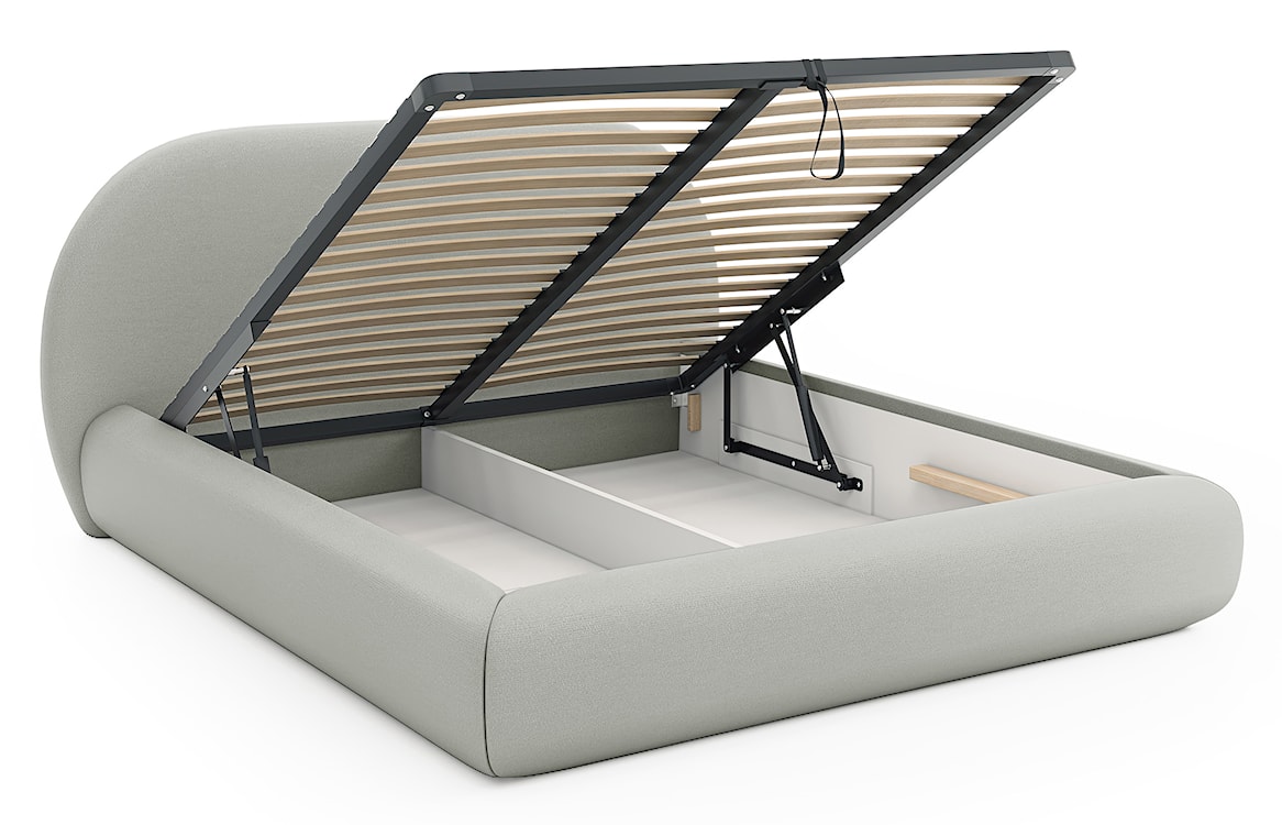 Łóżko tapicerowane 140x200 cm Buvio z pojemnikiem stelaż metalowy szarobeżowe szenil  - zdjęcie 3