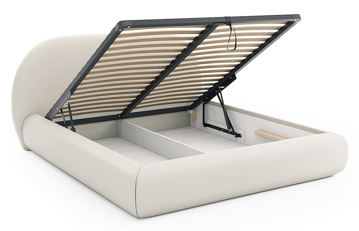Łóżko tapicerowane 180x200 cm Buvio z pojemnikiem stelaż metalowy kremowe szenil  - zdjęcie 3