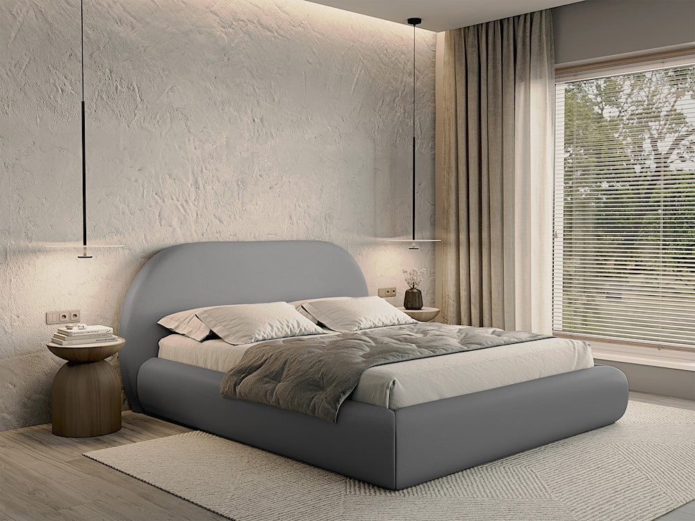 Łóżko tapicerowane 160x200 cm Buvio z pojemnikiem stelaż metalowy jasnoszare szenil  - zdjęcie 2