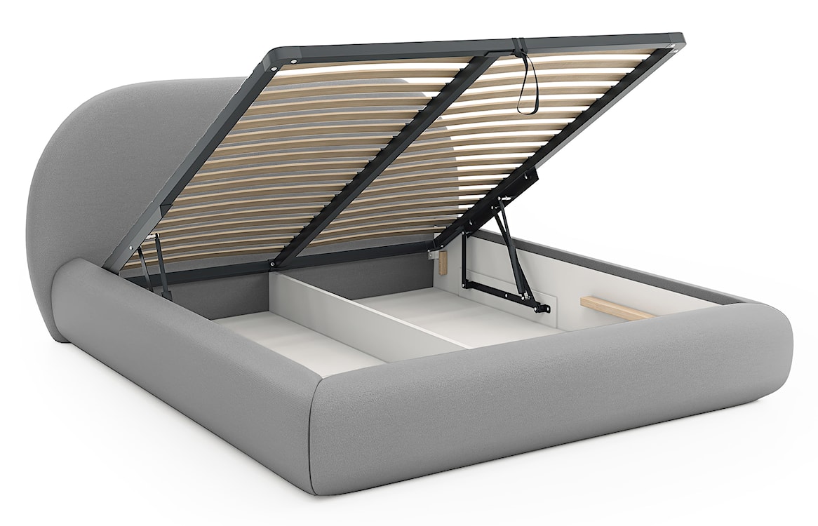 Łóżko tapicerowane 180x200 cm Buvio z pojemnikiem stelaż metalowy jasnoszare szenil  - zdjęcie 3