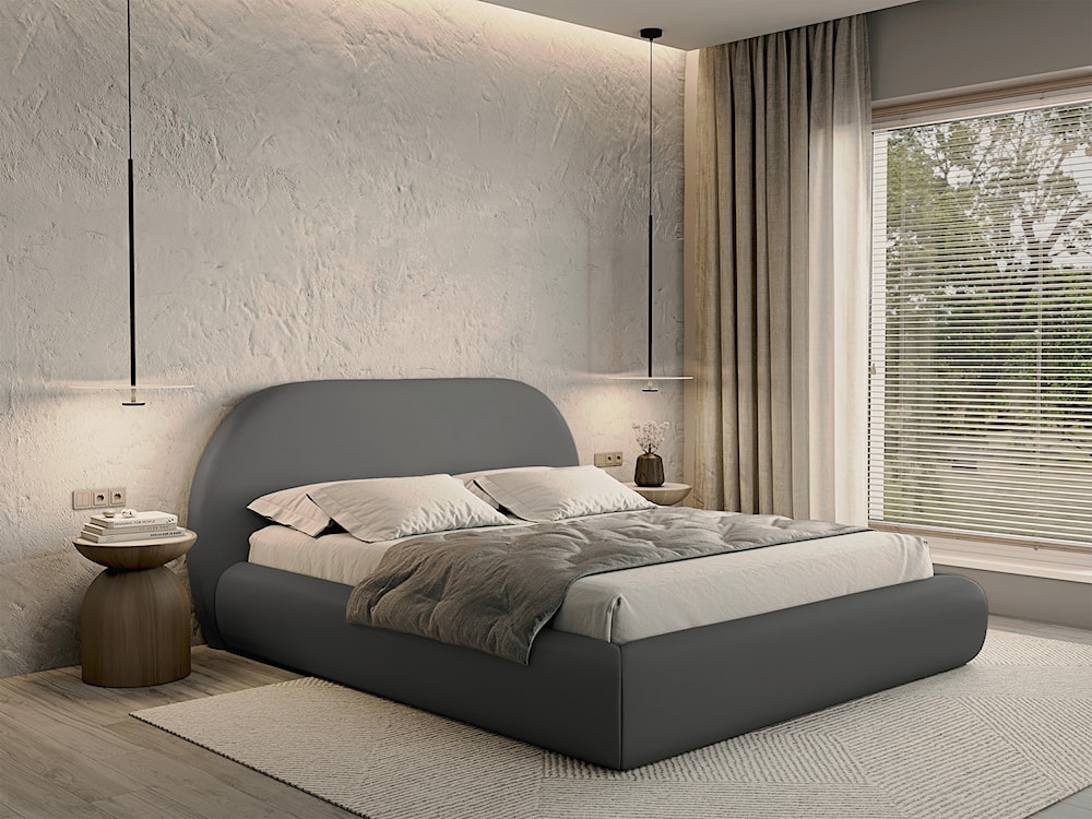 Łóżko tapicerowane 160x200 cm Buvio z pojemnikiem stelaż metalowy szare szenil  - zdjęcie 2