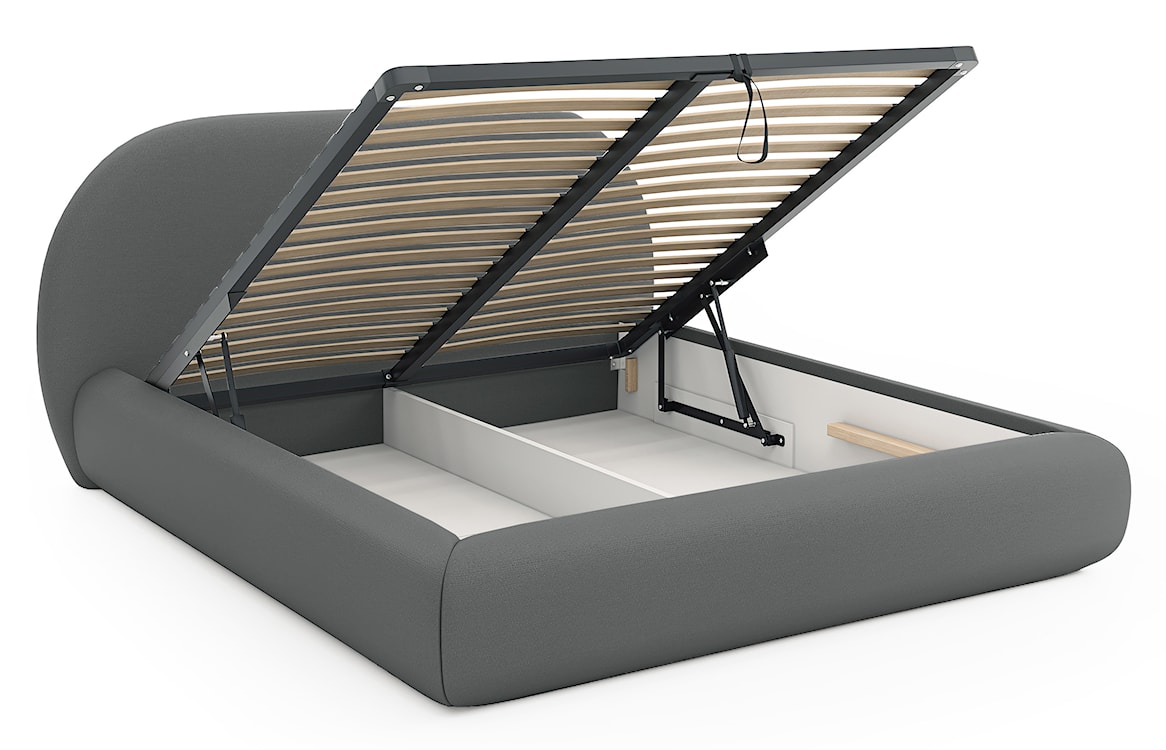 Łóżko tapicerowane 160x200 cm Buvio z pojemnikiem stelaż metalowy szare szenil  - zdjęcie 3