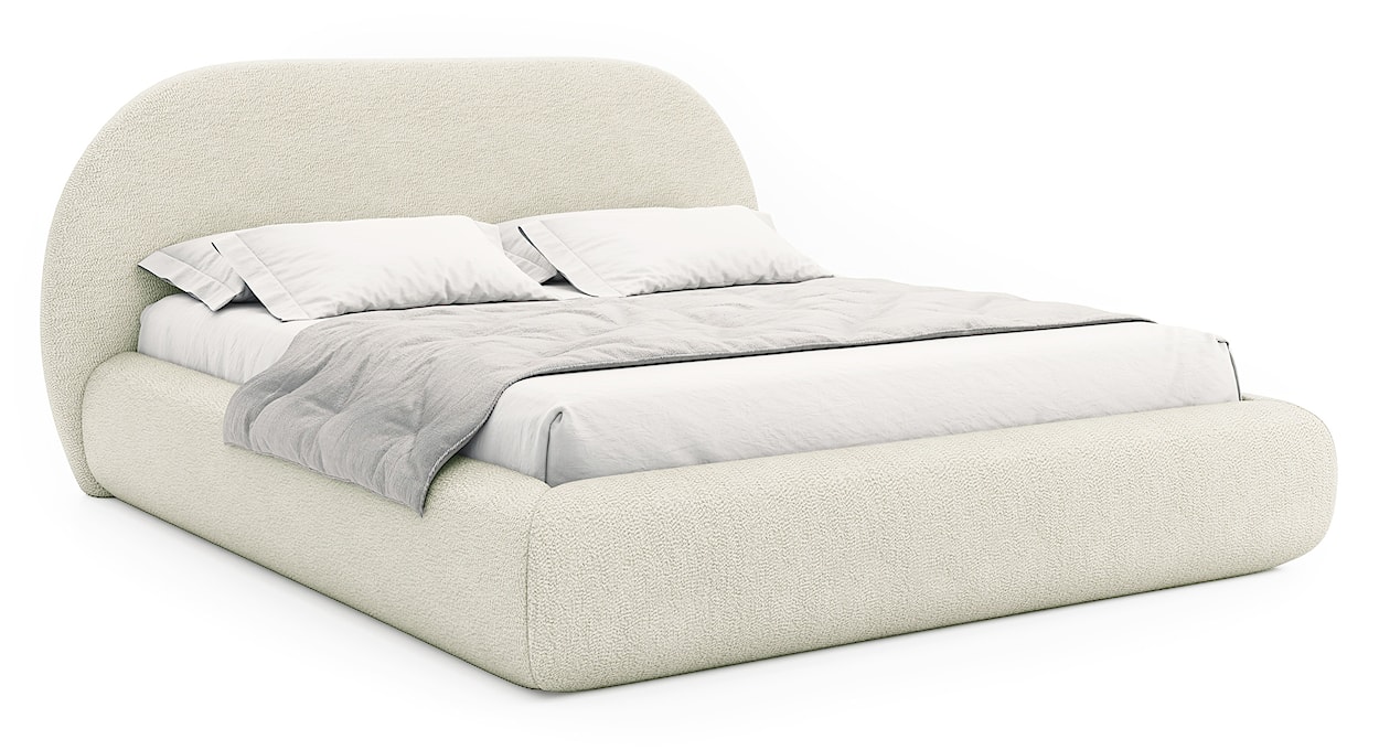 Łóżko tapicerowane 180x200 cm Buvio z pojemnikiem stelaż metalowy kremowe boucle 