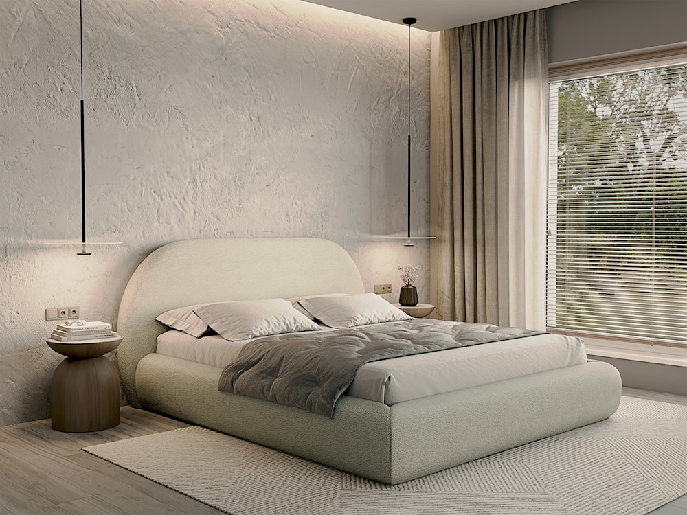 Łóżko tapicerowane 140x200 cm Buvio kremowe boucle  - zdjęcie 7