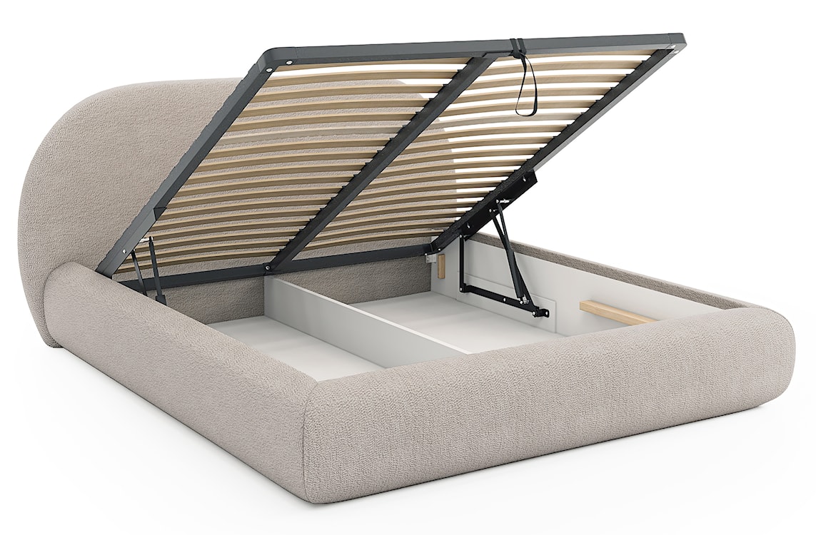 Łóżko tapicerowane 140x200 cm Buvio z pojemnikiem stelaż metalowy jasnobeżowe boucle  - zdjęcie 3