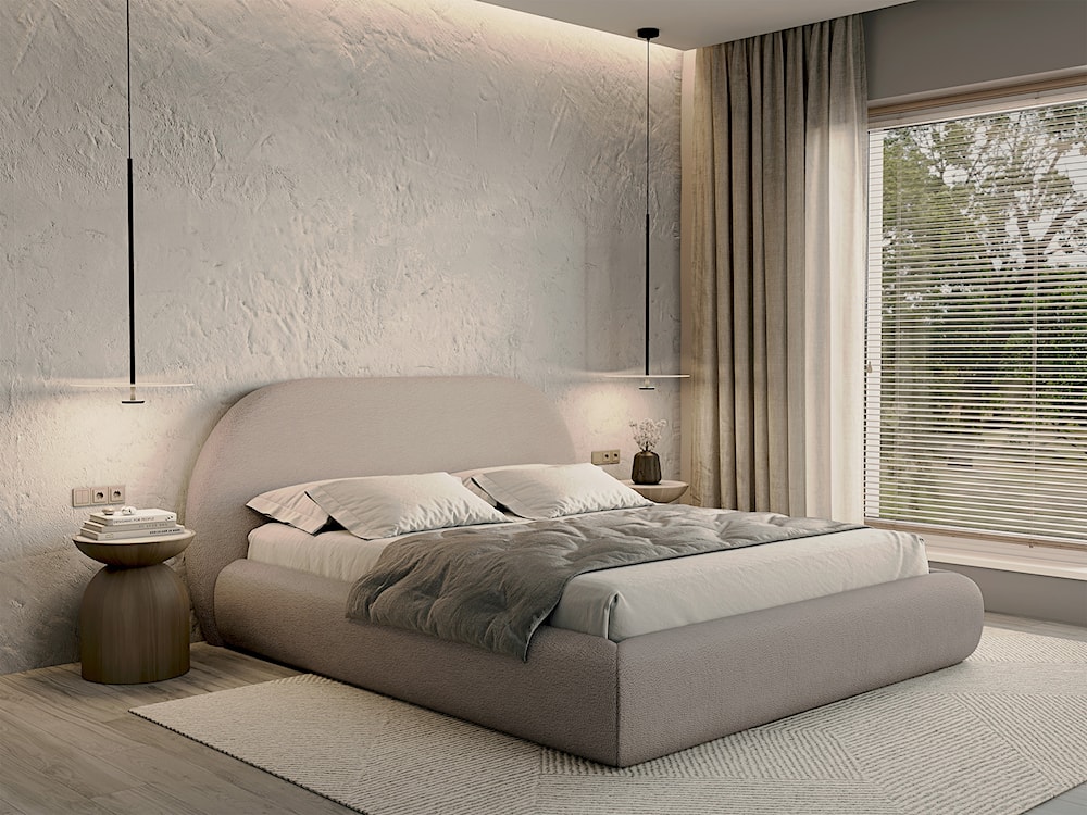 Łóżko tapicerowane 140x200 cm Buvio z pojemnikiem stelaż metalowy jasnobeżowe boucle  - zdjęcie 7