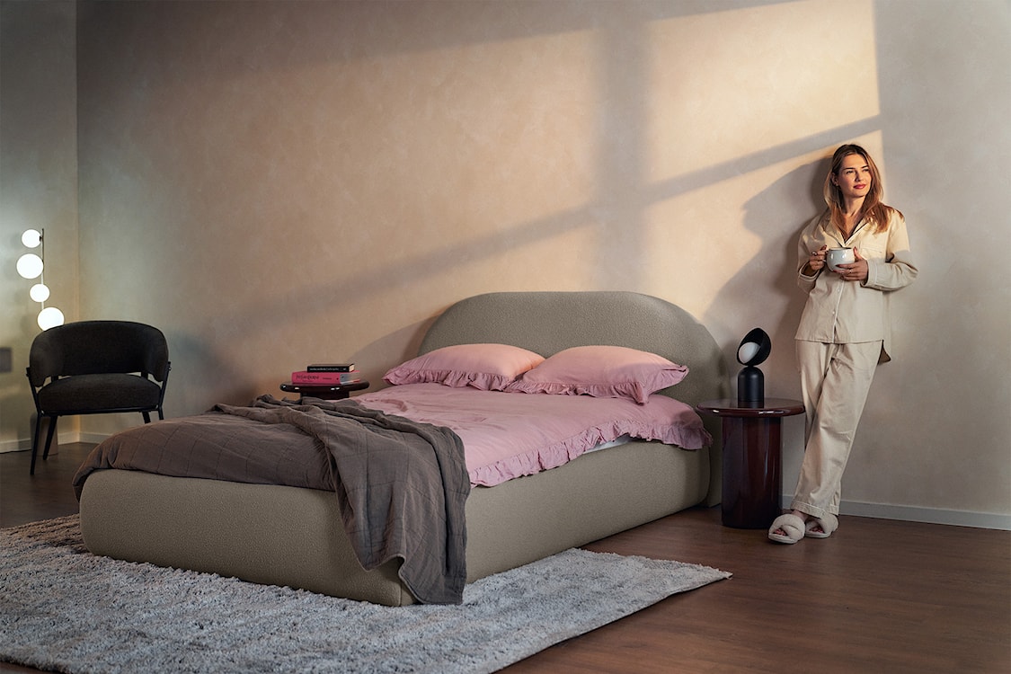 Łóżko tapicerowane 160x200 cm Buvio z pojemnikiem stelaż metalowy ciemnobeżowe boucle  - zdjęcie 2