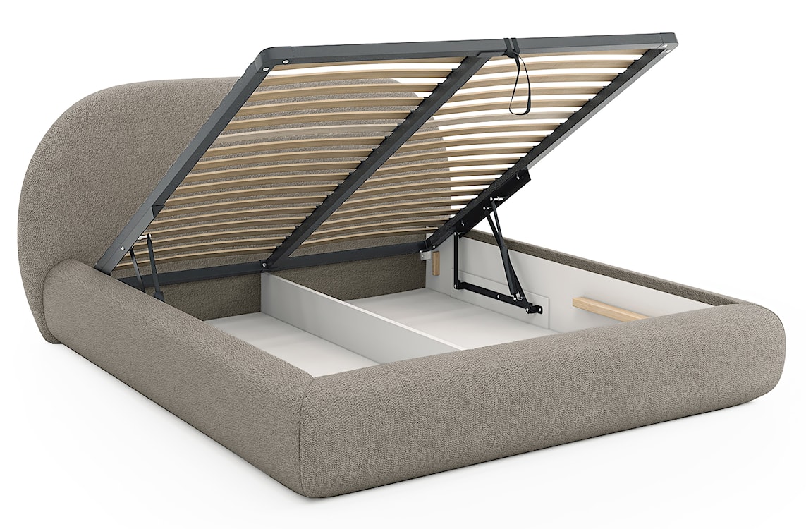 Łóżko tapicerowane 180x200 cm Buvio z pojemnikiem stelaż metalowy ciemnobeżowe boucle  - zdjęcie 3