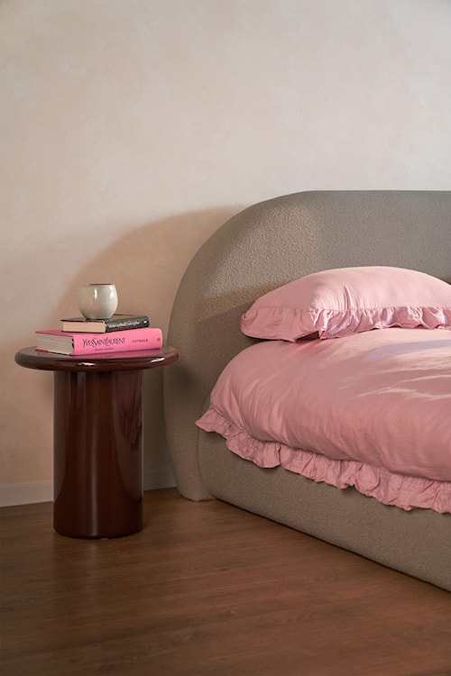 Łóżko tapicerowane 180x200 cm Buvio z pojemnikiem stelaż metalowy ciemnobeżowe boucle  - zdjęcie 5