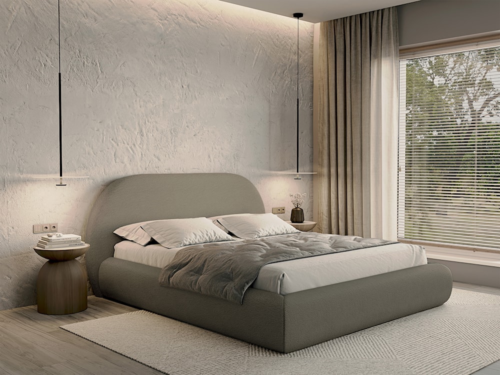 Łóżko tapicerowane 180x200 cm Buvio z pojemnikiem stelaż metalowy ciemnobeżowe boucle  - zdjęcie 7