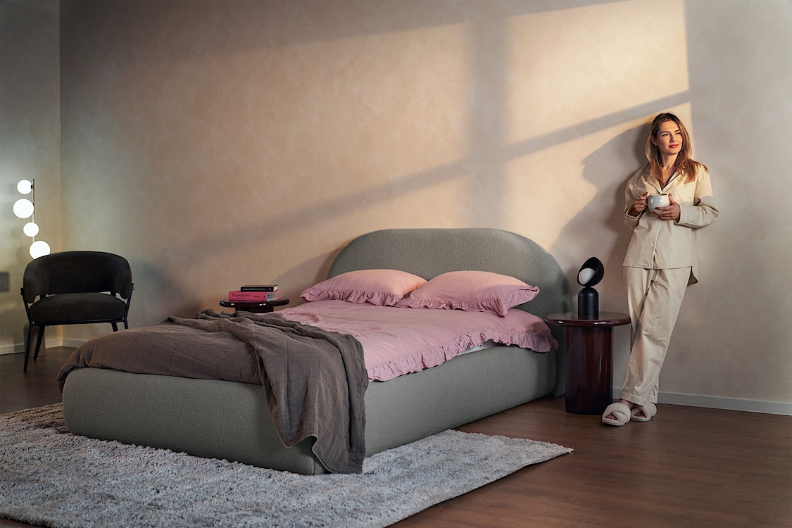 Łóżko tapicerowane 180x200 cm Buvio szare boucle  - zdjęcie 2