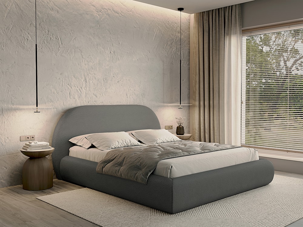 Łóżko tapicerowane 140x200 cm Buvio szare boucle  - zdjęcie 7