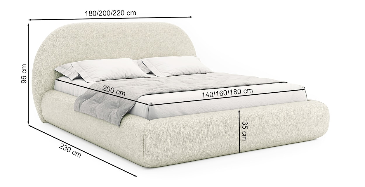 Łóżko tapicerowane 180x200 cm Buvio kremowe boucle  - zdjęcie 9
