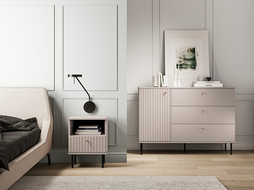 Szafka nocna Caletto z szufladą 40 cm ozdobne lamele kaszmir  - zdjęcie 4