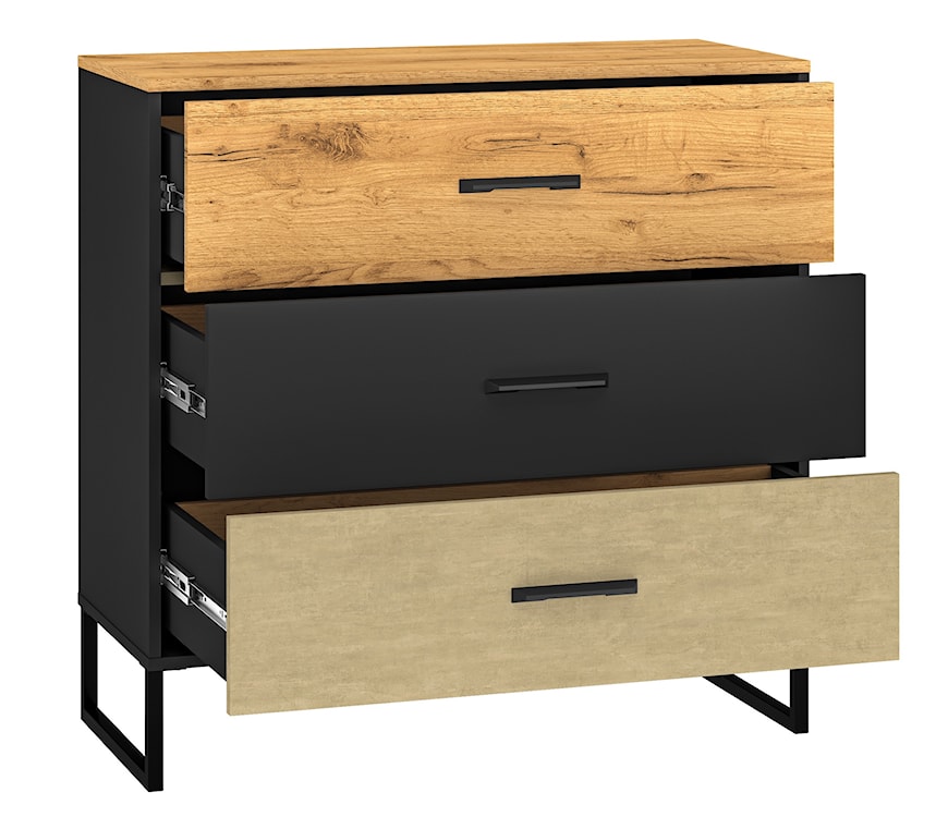 Komoda młodzieżowa Colt z trzema szufladami 92 cm dąb craft/czarny/stal  - zdjęcie 7