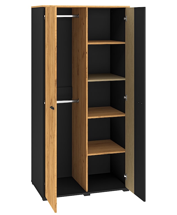 Szafa młodzieżowa dwudrzwiowa Colt z drążkami i półkami 90 cm dąb craft/czarny/stal  - zdjęcie 7