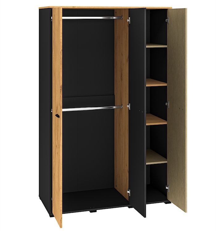 Szafa młodzieżowa trzydrzwiowa Colt z drążkami i półkami 120 cm dąb craft/czarny/stal  - zdjęcie 7