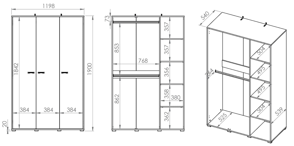 Szafa młodzieżowa trzydrzwiowa Colt z drążkami i półkami 120 cm dąb craft/czarny/stal  - zdjęcie 8