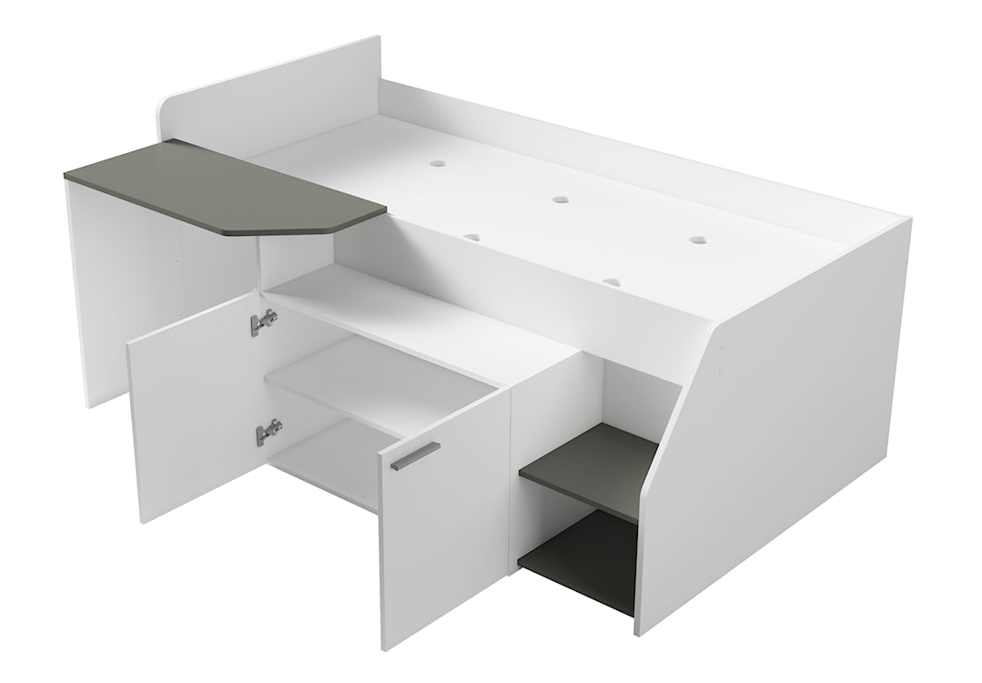 Łóżko młodzieżowe Cutlie z biurkiem i szafką 204 cm Biały/Szary  - zdjęcie 3