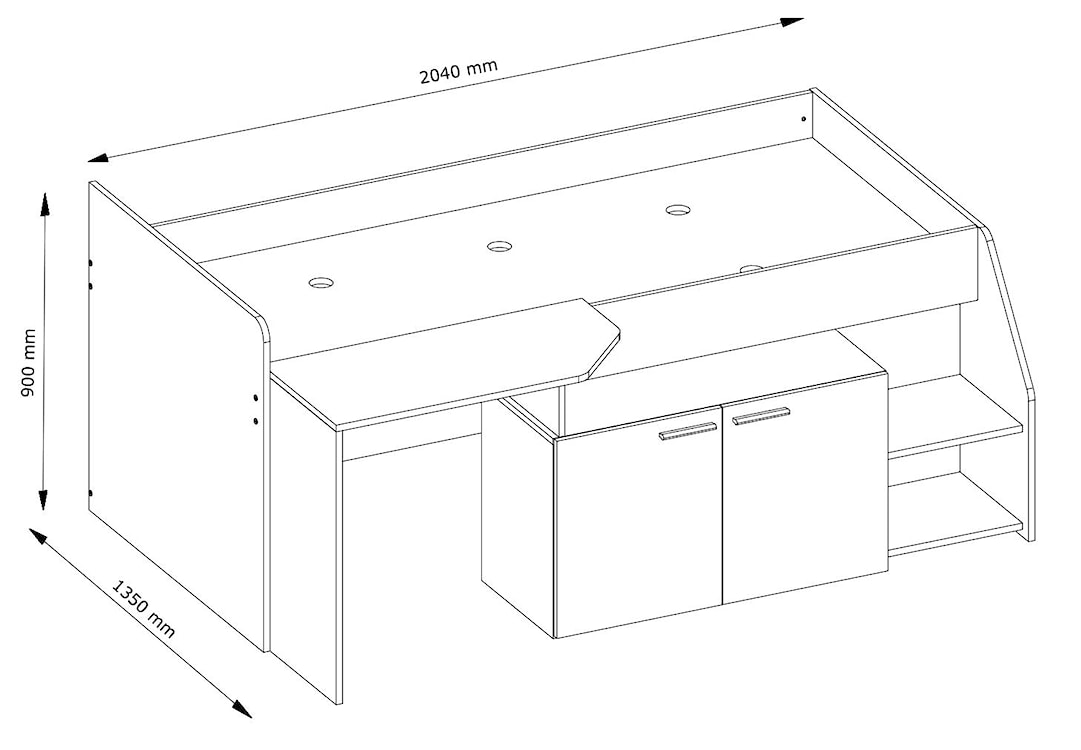 Łóżko młodzieżowe Cutlie z biurkiem i szafką 204 cm Biały/Szary  - zdjęcie 4