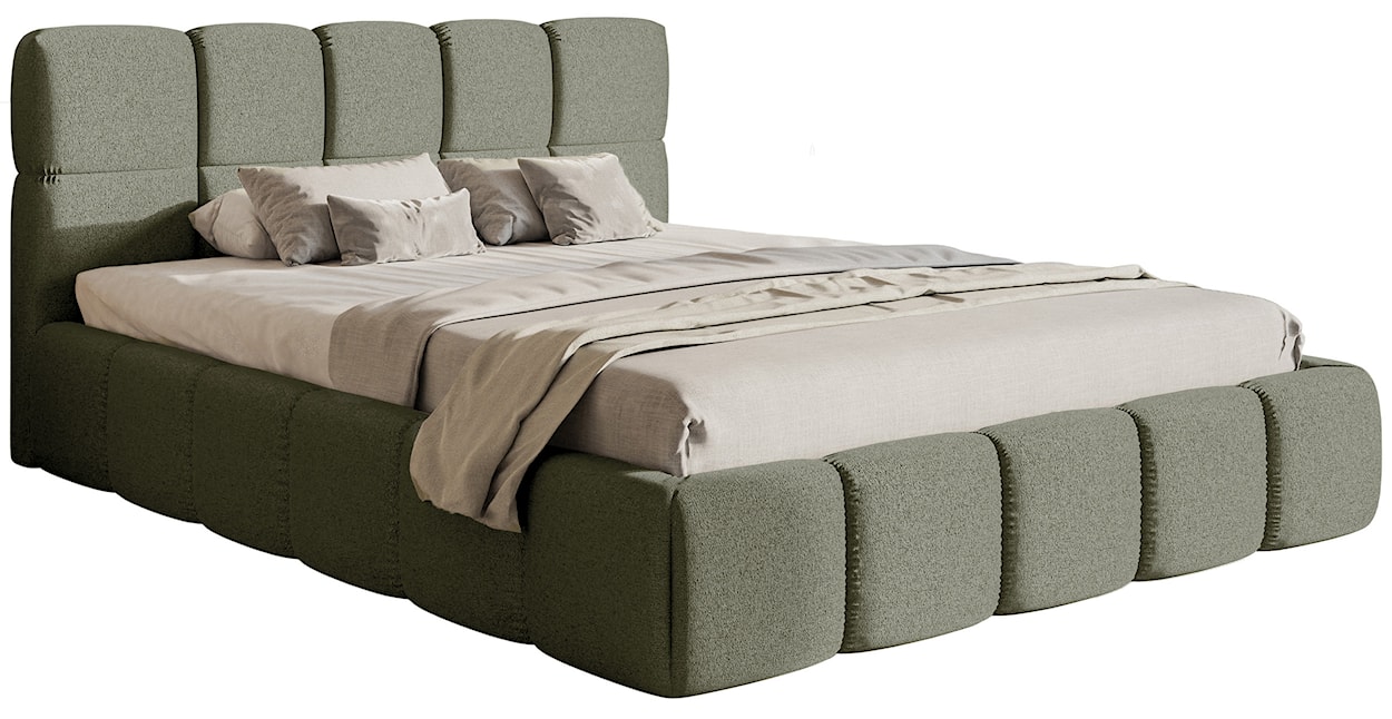Łóżko tapicerowane 180x200 cm Cloudy oliwkowe szenil hydrofobowy 