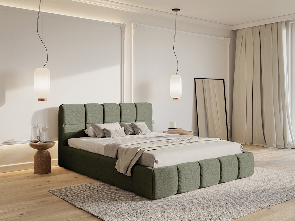 Łóżko tapicerowane 180x200 cm Cloudy oliwkowe szenil hydrofobowy  - zdjęcie 2