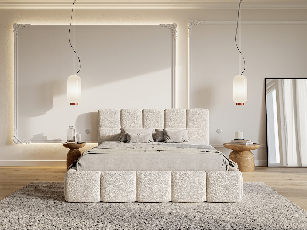Łóżko tapicerowane 160x200 cm Cloudy jasnobeżowe boucle  - zdjęcie 3