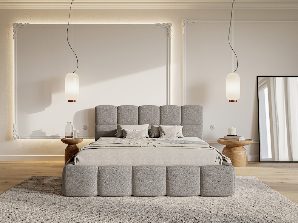 Łóżko tapicerowane 160x200 cm Cloudy z pojemnikiem szare boucle  - zdjęcie 4