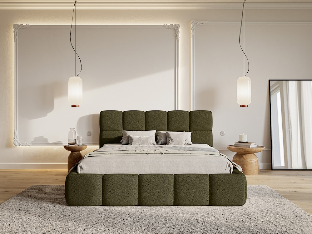 Łóżko tapicerowane 160x200 cm Cloudy z pojemnikiem oliwkowe boucle  - zdjęcie 4