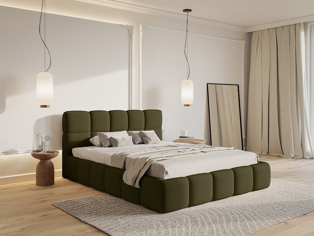 Łóżko tapicerowane 160x200 cm Cloudy oliwkowe boucle  - zdjęcie 2