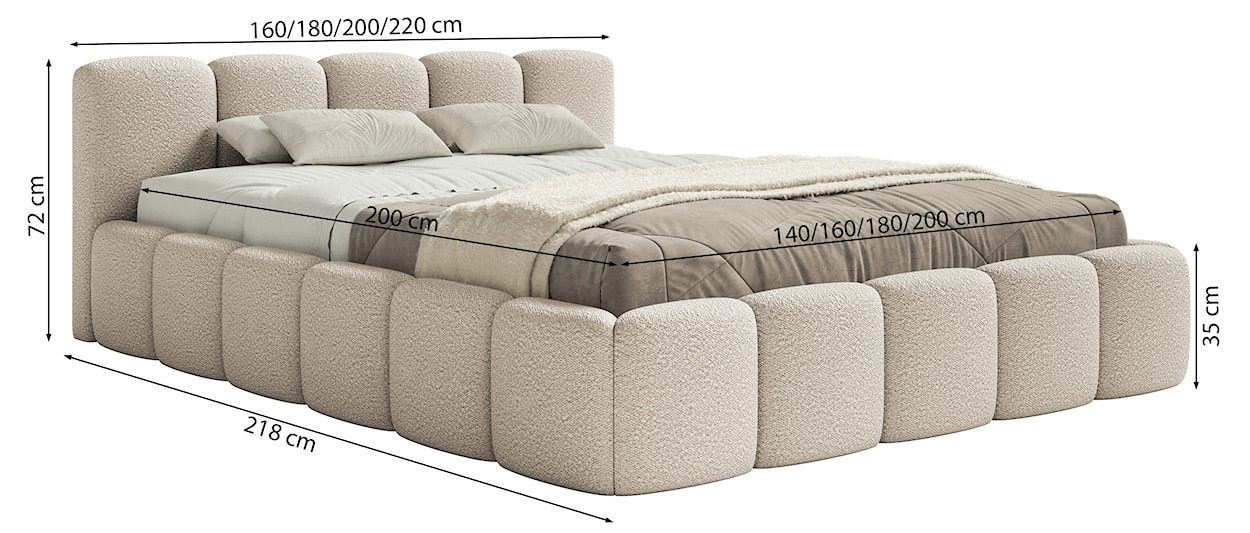 Łóżko tapicerowane 160x200 cm Cloudy Low jasnobeżowe boucle stelaż drewniany  - zdjęcie 9