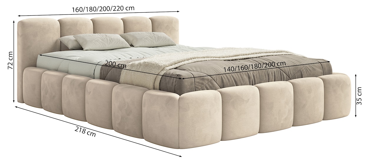 Łóżko tapicerowane 140x200 cm Cloudy Low szare welur hydrofobowy łatwoczyszczący stelaż drewniany  - zdjęcie 6