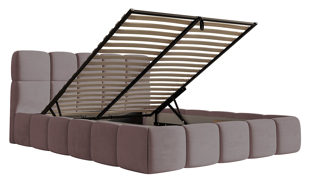 Łóżko tapicerowane 140x200 cm Cloudy z pojemnikiem jasnoróżowe welur hydrofobowy łatwoczyszczący stelaż metalowy  - zdjęcie 3