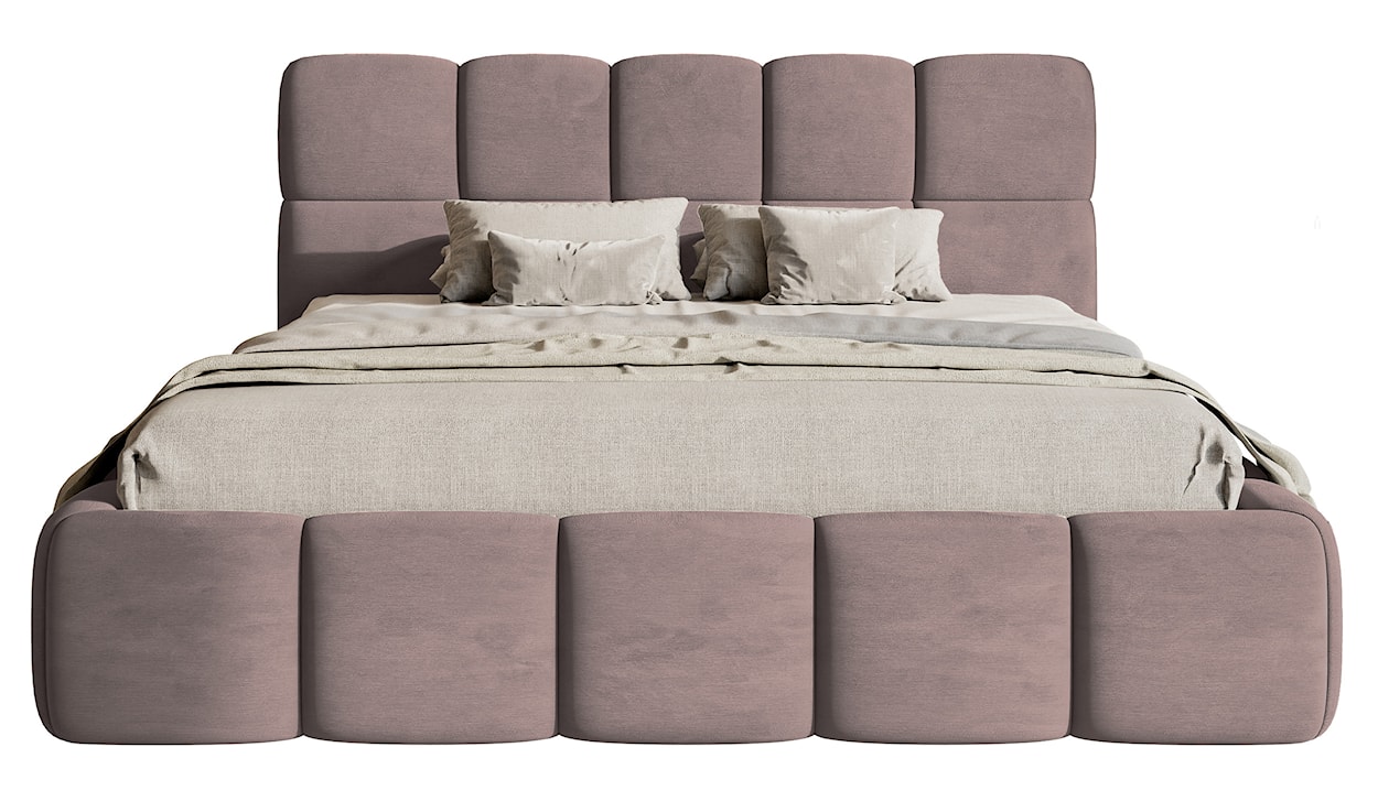 Łóżko tapicerowane 140x200 cm Cloudy z pojemnikiem jasnoróżowe welur hydrofobowy łatwoczyszczący stelaż metalowy  - zdjęcie 5