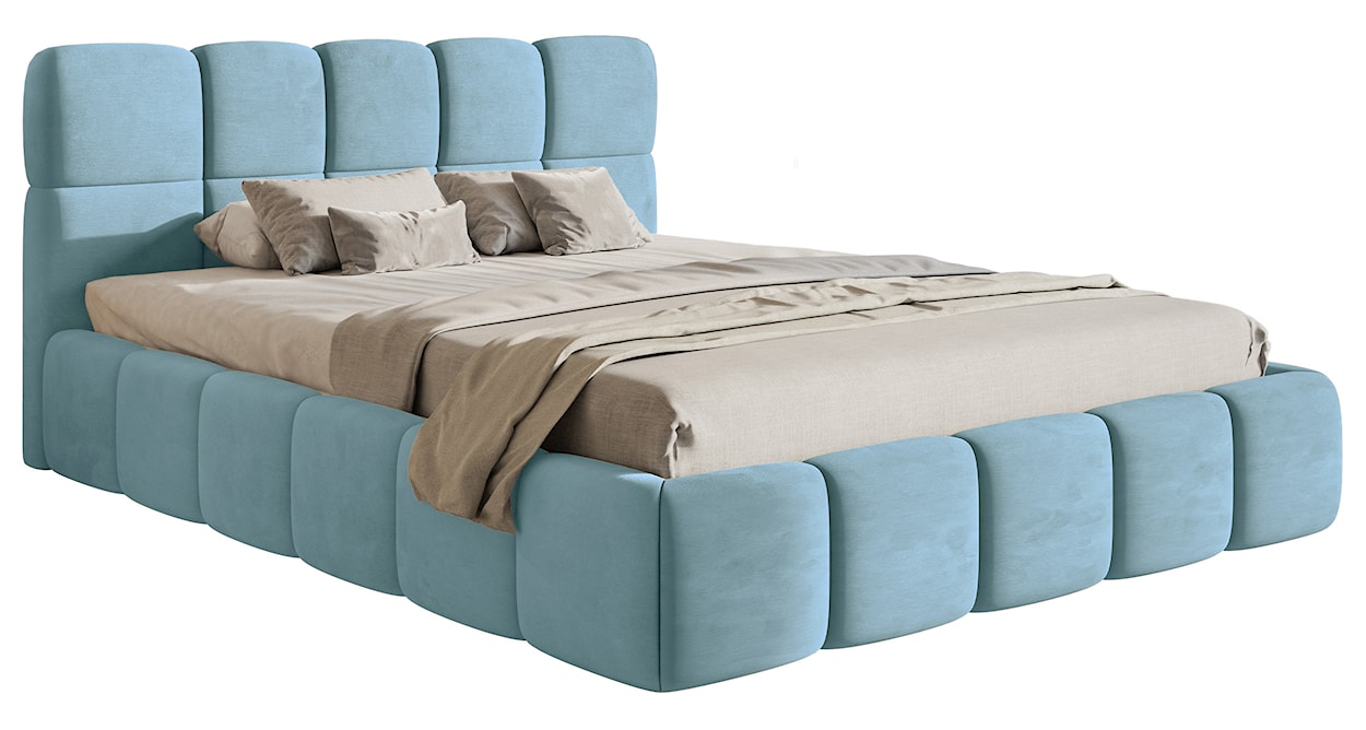 Łóżko tapicerowane 180x200 cm Cloudy błękitne welur hydrofobowy łatwoczyszczący 