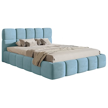 Łóżko tapicerowane 160x200 cm Cloudy z pojemnikiem błękitne welur hydrofobowy łatwoczyszczący stelaż metalowy