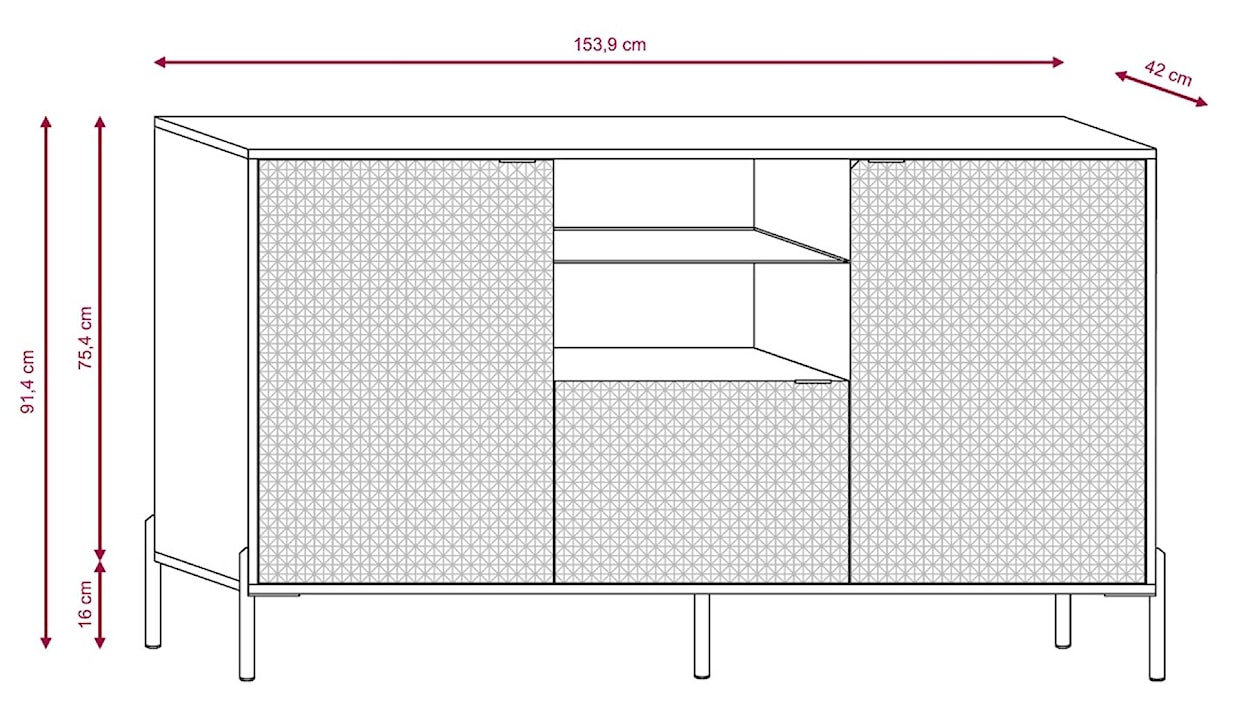 Komoda trzydrzwiowa Calvio 154 cm ryflowany front, biała z led i złotymi nogami  - zdjęcie 9