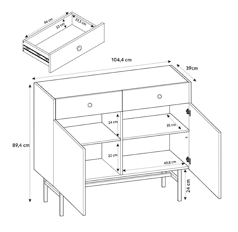 Komoda dwudrzwiowa Divenos z szufladami 104 cm Czarna  - zdjęcie 6