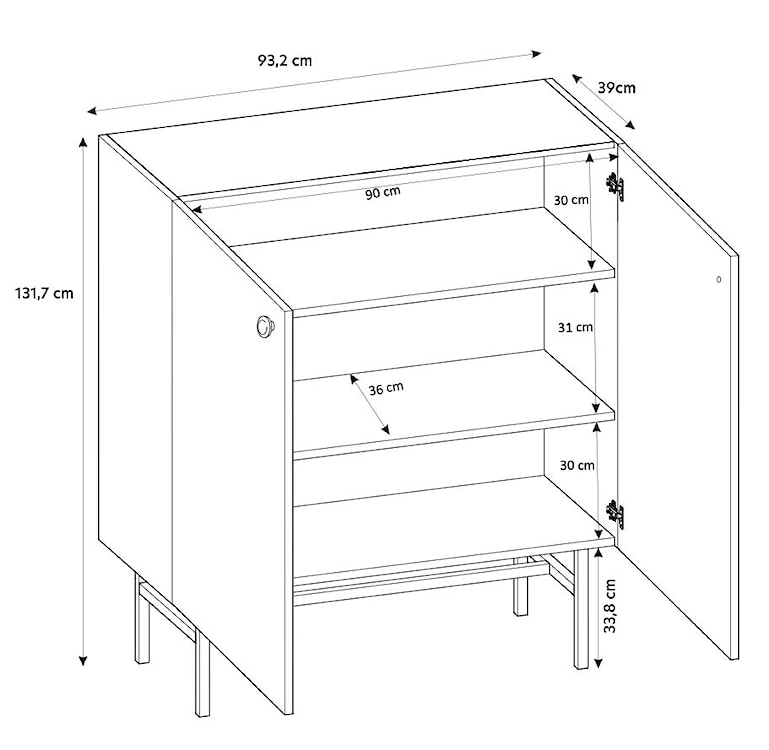 Komoda wysoka Divenos dwudrzwiowa z lamelami 93 cm Czarna/Dąb  - zdjęcie 6