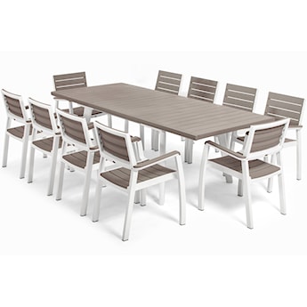Zestaw ogrodowy Harmony Extendable Keter rozkładany dziesięcioosobowy stół i krzesła brązowo biały