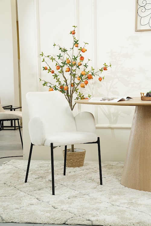 Krzesło tapicerowane Micates z podłokietnikami kremowe  - zdjęcie 5