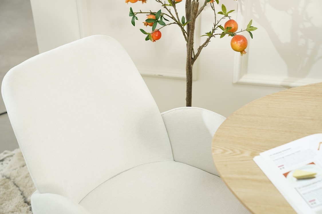 Krzesło tapicerowane Micates z podłokietnikami kremowe  - zdjęcie 13