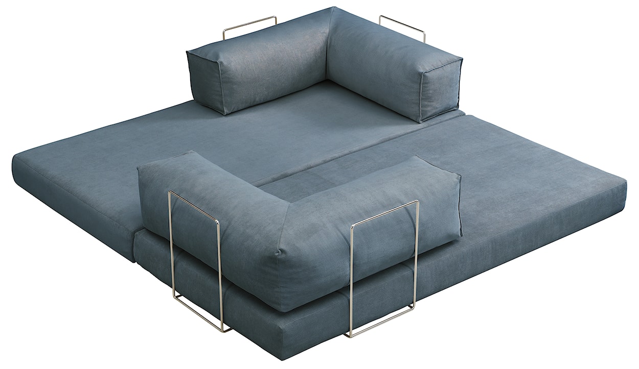 Kanapa rozkładana dwuosobowa Semassy granatowy sztruks z metalową ramą  - zdjęcie 6