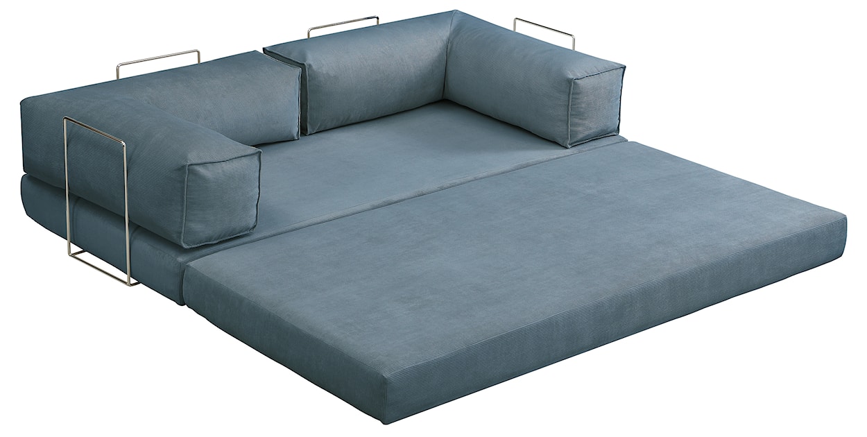 Kanapa rozkładana dwuosobowa Semassy granatowy sztruks z metalową ramą  - zdjęcie 4