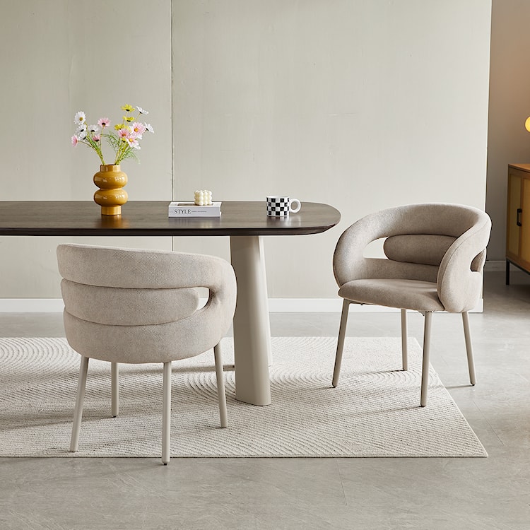 Krzesło tapicerowane Seards w tkaninie hydrofobowej szaro-beżowy szenil  - zdjęcie 2