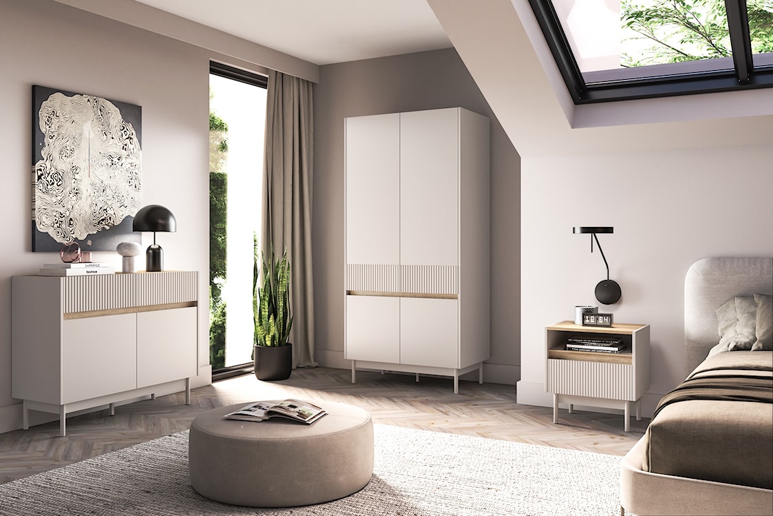 Komoda dwudrzwiowa Dunea z dwiema szufladami 104 cm kaszmir/dąb  - zdjęcie 4
